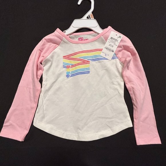 EPIC THREADS GIRLS PINK HOLIDAY WHITE RAINBOW LOGO TOP - Picture 3 of 6